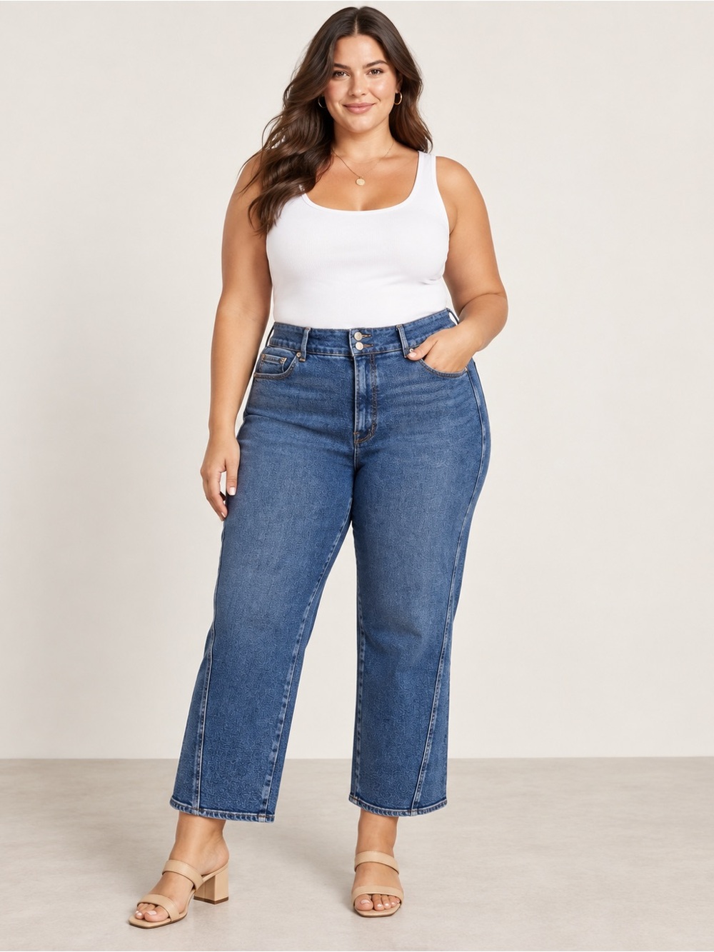 Good American | High Rise Cropped Straight Leg Jeans Medium Wash - Size 16